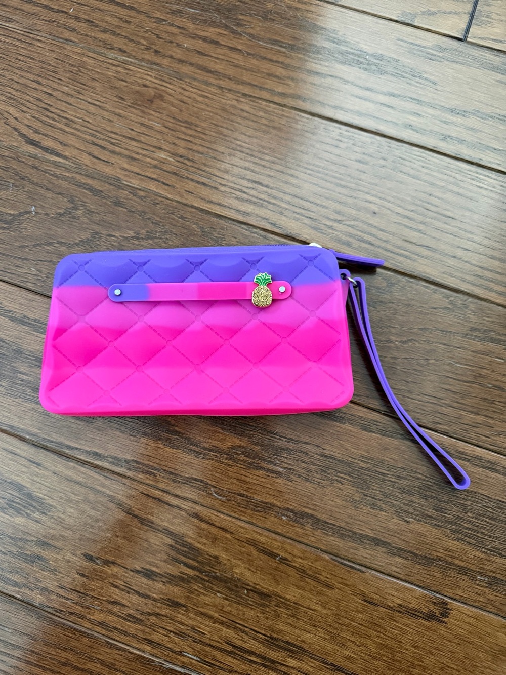 American Jewel Yummy Gummy Purple & Hot Pink Quilted Wristlet w/ Pineapple Charm